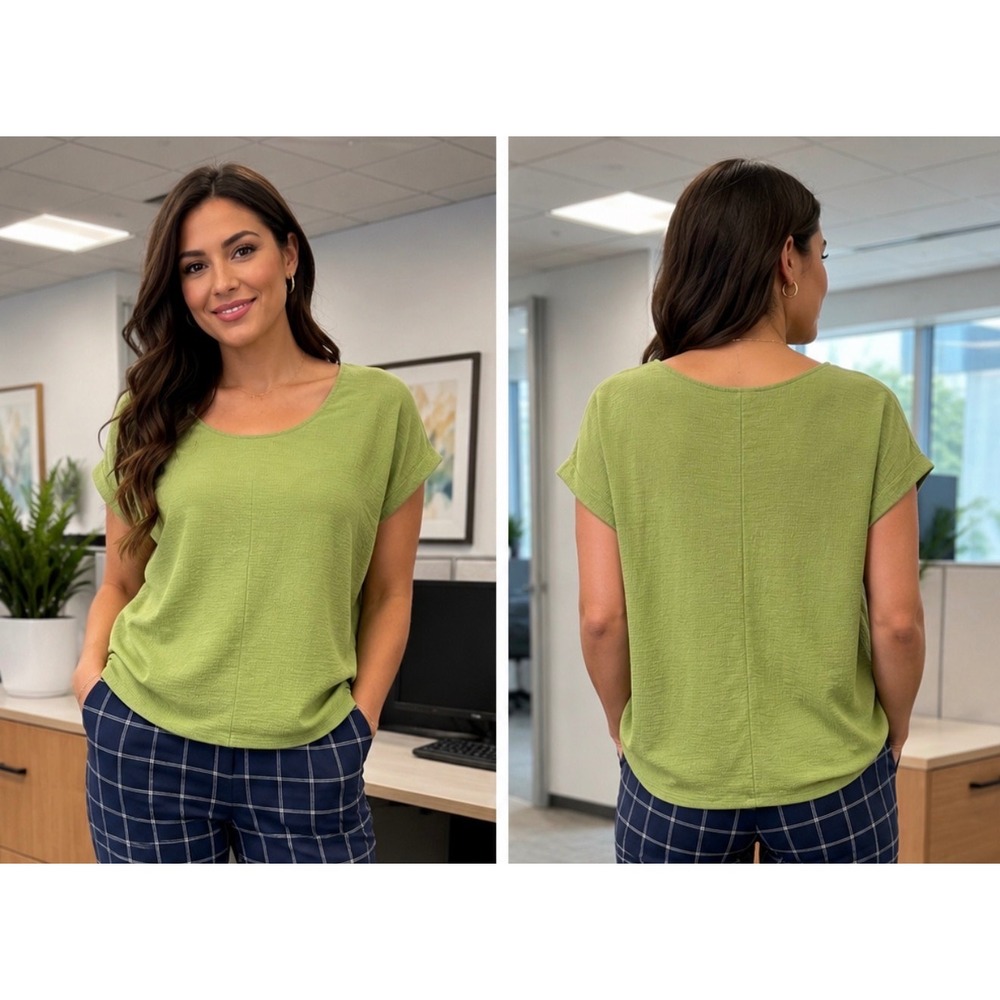 Eloquii Womens Plus Size 18/20 Lime Green Textured Crepe Scoop Neck Blouse Top